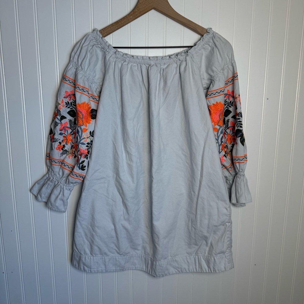 Free People Fleur Du Jour Off-The-Shoulder Mini Embroidered Dress Light Blue XS - Picture 7 of 13